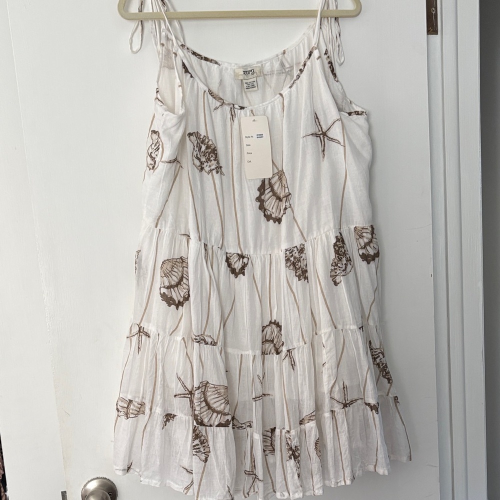 White and Brown Shell Print Mini Dress